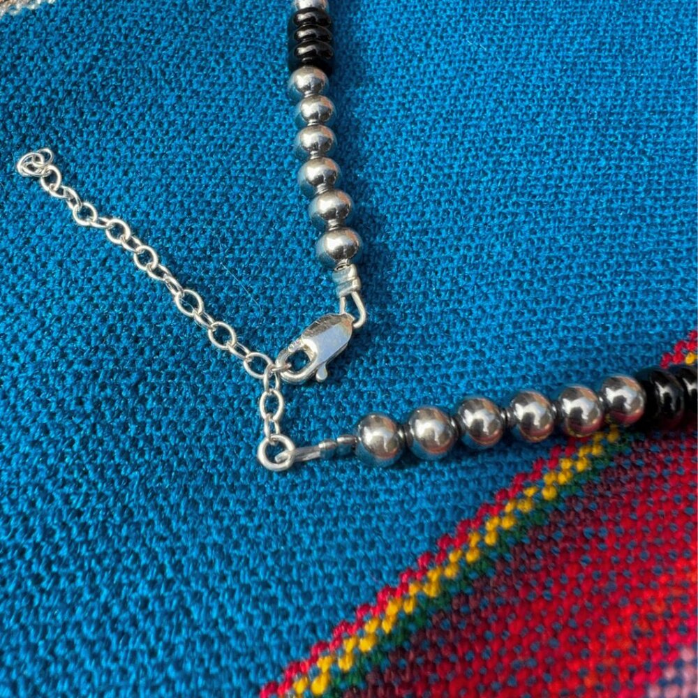 Sterling Silver & Black Onyx 18″ Beaded Necklace New - Picture 9 of 16